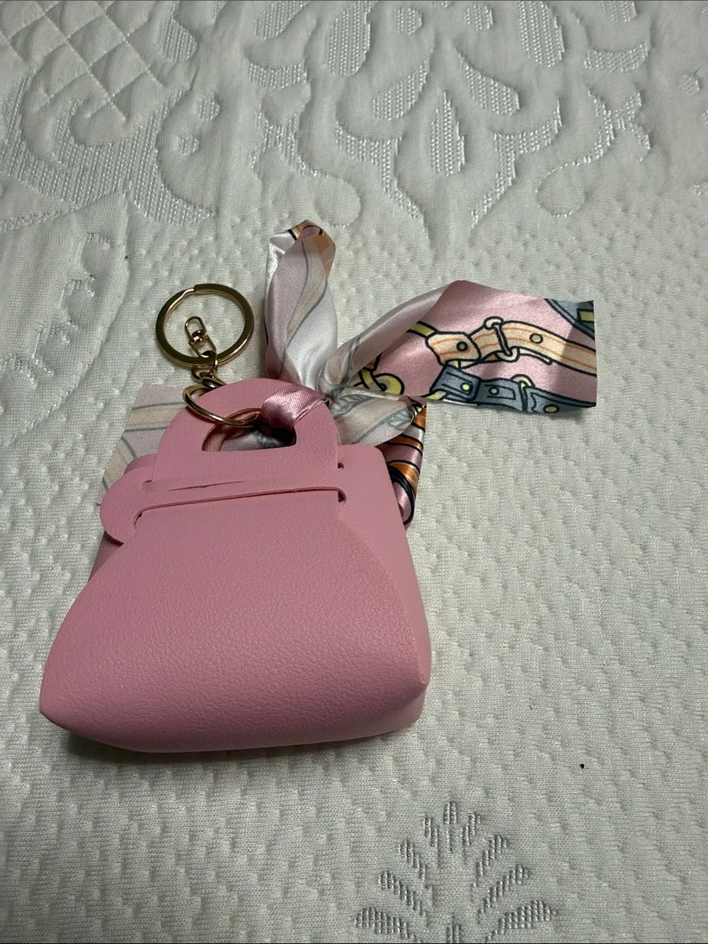 Set of 3 Silky Charm Keychain Coin Pouch - Pink, Orange, White